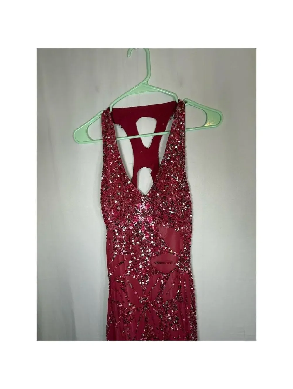 Adrianna Papell Gown Womens Size 8 Pink Sequin Halter Maxi Deep V Back Cutout - Picture 4 of 16